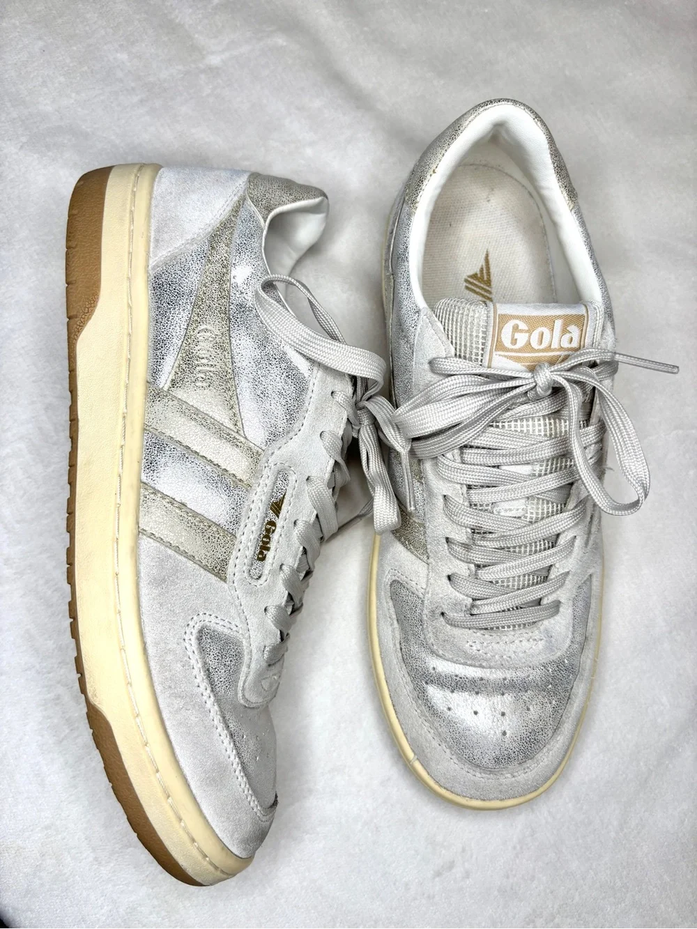Gola Exclusive Hawk Metallic Sneakers in Silver Gold Shimmer 7.5